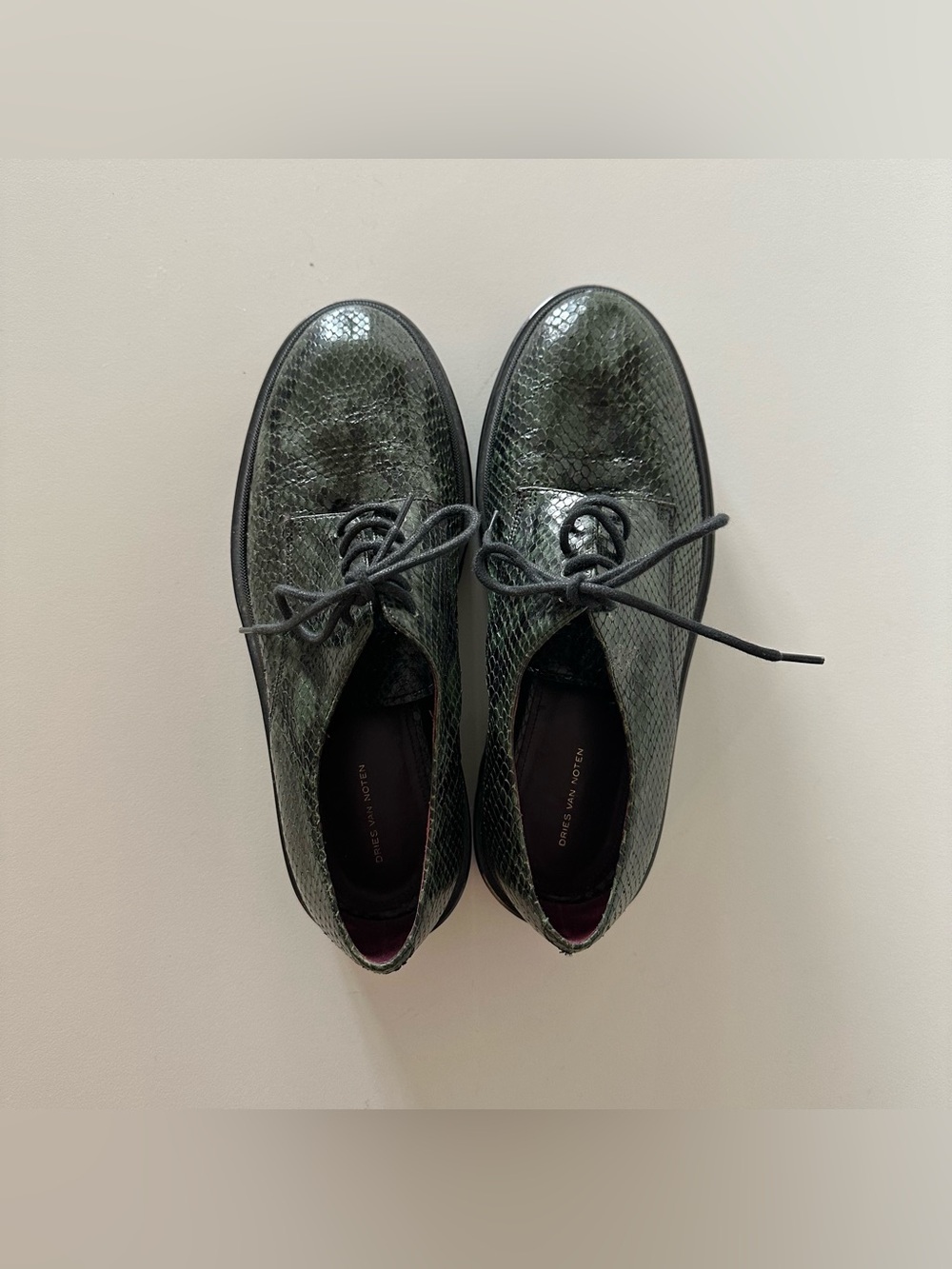 Dries Van Noten Green Snakeskin Python Derby Lug Sole Shoes 39 US 9 Avant Garde - Picture 5 of 8